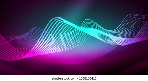 Neon lines shiny glowing background, vector futuristic techno template