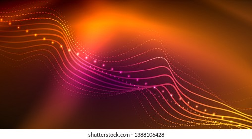 Neon lines shiny glowing background, vector futuristic techno template