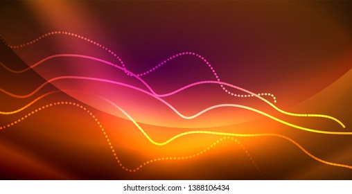 Neon lines shiny glowing background, vector futuristic techno template