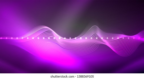 Neon lines shiny glowing background, vector futuristic techno template