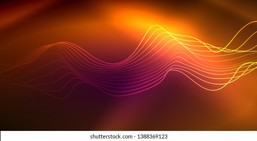 Neon lines shiny glowing background, vector futuristic techno template