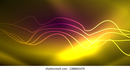Líneas de neón fondo brillante, plantilla de tecnología vector futurista