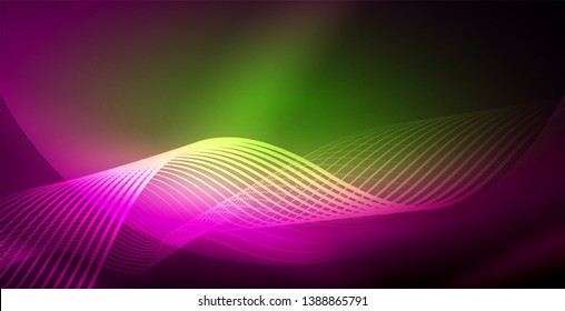 Neon lines shiny glowing background, vector futuristic techno template