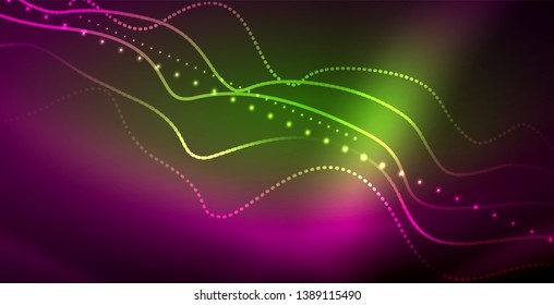 Neon lines shiny glowing background, vector futuristic techno template