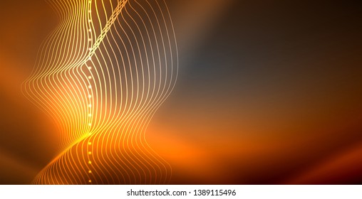 Neon lines shiny glowing background, vector futuristic techno template