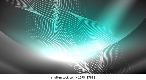 Neon lines shiny glowing background, vector futuristic techno template