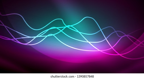 Neon lines shiny glowing background, vector futuristic techno template
