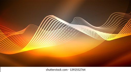 Neon lines shiny glowing background, vector futuristic techno template
