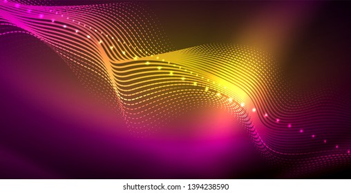 Neon lines shiny glowing background, vector futuristic techno template