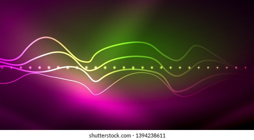 Neon lines shiny glowing background, vector futuristic techno template