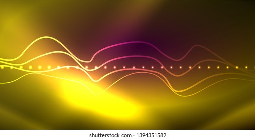Neon lines shiny glowing background, vector futuristic techno template