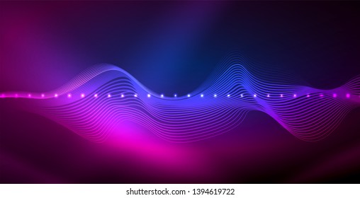 Neon lines shiny glowing background, vector futuristic techno template