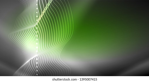 Líneas de neón fondo brillante, plantilla de tecnología vector futurista