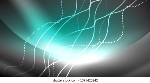 Neon lines shiny glowing background, vector futuristic techno template
