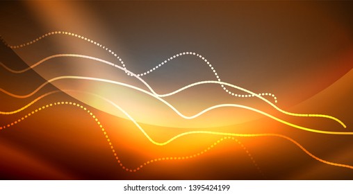 Neon lines shiny glowing background, vector futuristic techno template