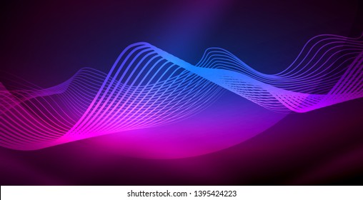 Neon lines shiny glowing background, vector futuristic techno template