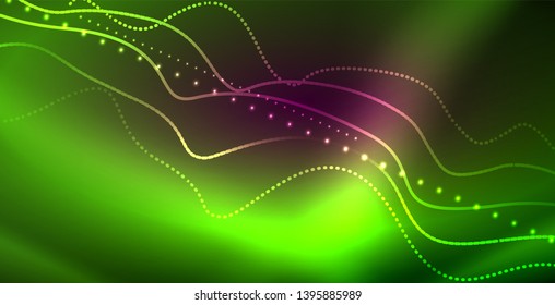 Neon lines shiny glowing background, vector futuristic techno template