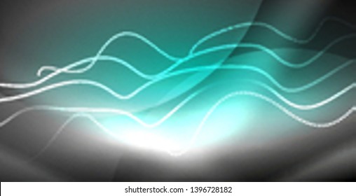 Líneas de neón fondo brillante, plantilla de tecnología vector futurista