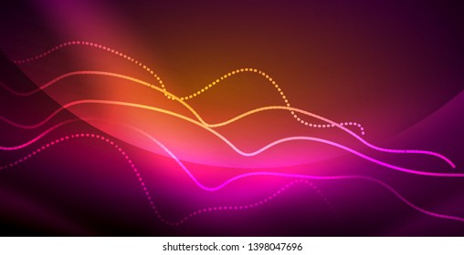 Neon lines shiny glowing background, vector futuristic techno template