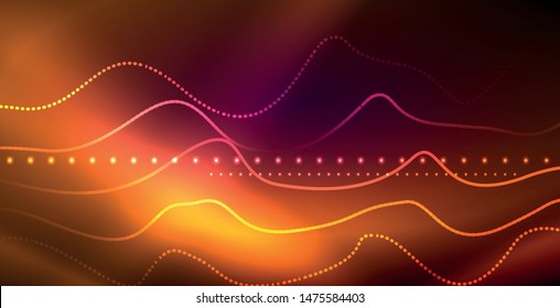 Neon lines shiny glowing background, vector futuristic techno template