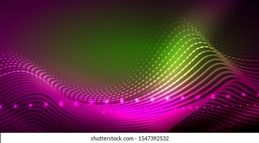 Neon lines shiny glowing background, vector futuristic techno template
