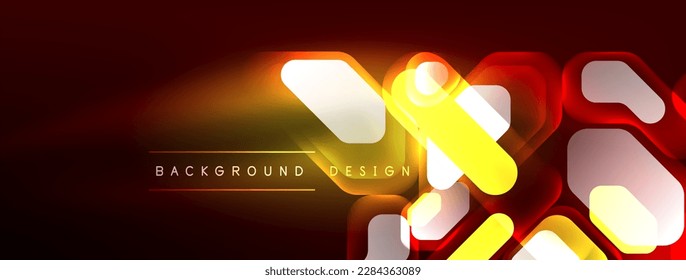 Neon lines, squares and round shapes abstract background. Techno glowing neon hexagon shapes vector illustration for wallpaper, banner, background, landing page, wall art, invitation, prints, posters