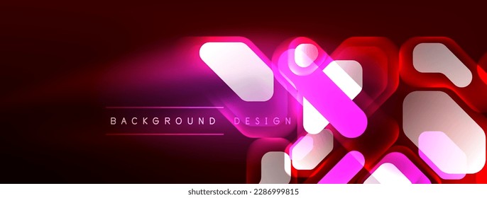 Neon lines, squares and round shapes abstract background. Techno glowing neon hexagon shapes vector illustration for wallpaper, banner, background, landing page, wall art, invitation, prints, posters