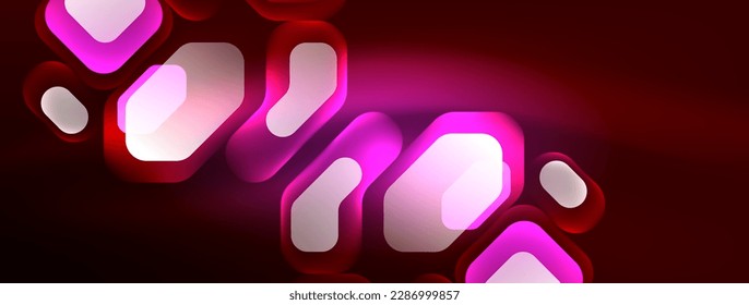 Neon lines, squares and round shapes abstract background. Techno glowing neon hexagon shapes vector illustration for wallpaper, banner, background, landing page, wall art, invitation, prints, posters