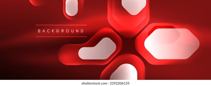Neon lines, squares and round shapes abstract background. Techno glowing neon hexagon shapes vector illustration for wallpaper, banner, background, landing page, wall art, invitation, prints, posters