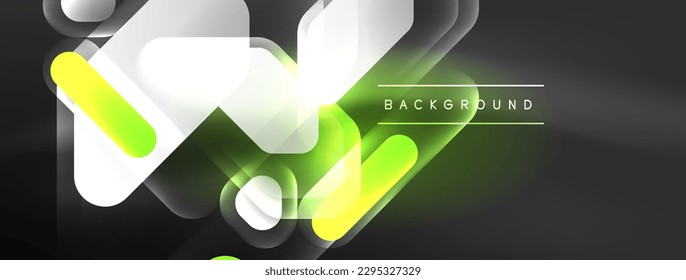 Neon lines, squares and round shapes abstract background. Techno glowing neon hexagon shapes vector illustration for wallpaper, banner, background, landing page, wall art, invitation, prints, posters