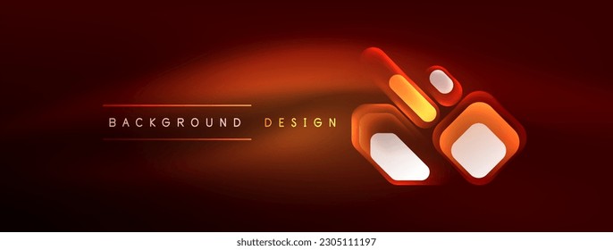 Líneas de neón, cuadrados y formas redondeadas abstractas de fondo. Tecno hexágono de neón brillante formas de ilustración vectorial para papel tapiz, banner, fondo, página de aterrizaje, arte mural, invitación, impresiones, carteles