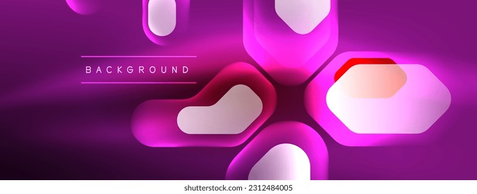 Neon lines, squares and round shapes abstract background. Techno glowing neon hexagon shapes vector illustration for wallpaper, banner, background, landing page, wall art, invitation, prints, posters