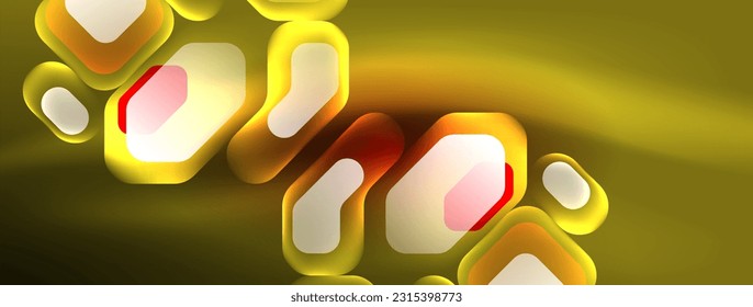 Neon lines, squares and round shapes abstract background. Techno glowing neon hexagon shapes vector illustration for wallpaper, banner, background, landing page, wall art, invitation, prints, posters