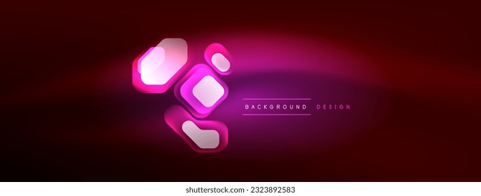 Neon lines, squares and round shapes abstract background. Techno glowing neon hexagon shapes vector illustration for wallpaper, banner, background, landing page, wall art, invitation, prints, posters
