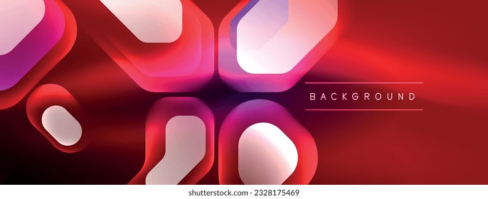 Neon lines, squares and round shapes abstract background. Techno glowing neon hexagon shapes vector illustration for wallpaper, banner, background, landing page, wall art, invitation, prints, posters