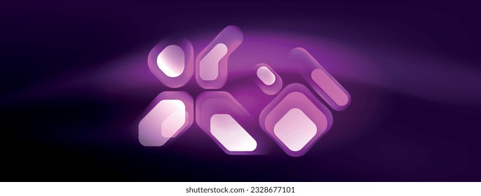 Líneas de neón, cuadrados y formas redondeadas abstractas de fondo. Tecno hexágono de neón brillante formas de ilustración vectorial para papel tapiz, banner, fondo, página de aterrizaje, arte mural, invitación, impresiones, carteles