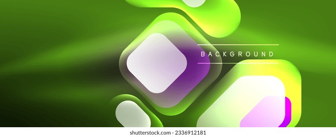 Líneas de neón, cuadrados y formas redondeadas abstractas de fondo. Tecno hexágono de neón brillante formas de ilustración vectorial para papel tapiz, banner, fondo, página de aterrizaje, arte mural, invitación, impresiones, carteles
