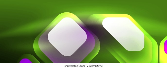 Neon lines, squares and round shapes abstract background. Techno glowing neon hexagon shapes vector illustration for wallpaper, banner, background, landing page, wall art, invitation, prints, posters