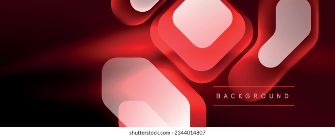 Líneas de neón, cuadrados y formas redondeadas abstractas de fondo. Tecno hexágono de neón brillante formas de ilustración vectorial para papel tapiz, banner, fondo, página de aterrizaje, arte mural, invitación, impresiones, carteles