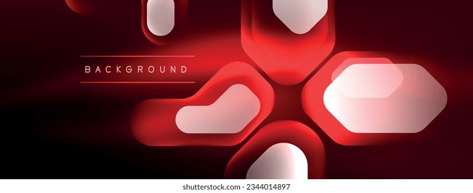 Neon lines, squares and round shapes abstract background. Techno glowing neon hexagon shapes vector illustration for wallpaper, banner, background, landing page, wall art, invitation, prints, posters