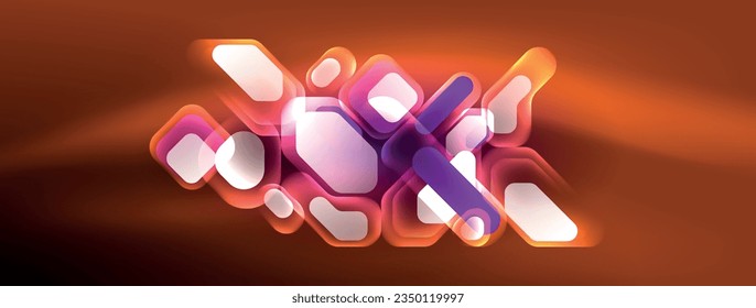 Neon lines, squares and round shapes abstract background. Techno glowing neon hexagon shapes vector illustration for wallpaper, banner, background, landing page, wall art, invitation, prints, posters