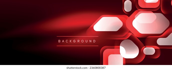 Neon lines, squares and round shapes abstract background. Techno glowing neon hexagon shapes vector illustration for wallpaper, banner, background, landing page, wall art, invitation, prints, posters