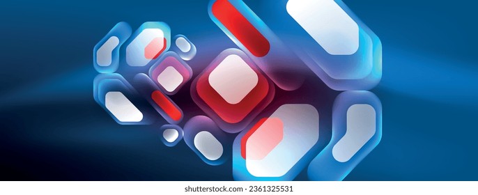 Neonlinien, Quadrate und runde Formen abstrakter Hintergrund. Techno-glühende Neon-Hexagon-Formen Vektorgrafik für Tapeten, Banner, Hintergrund, Landungsseite, Wandkunst, Einladung, Drucke, Poster