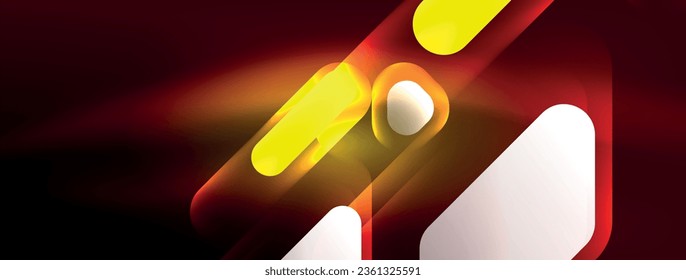 Líneas de neón, cuadrados y formas redondeadas abstractas de fondo. Tecno hexágono de neón brillante formas de ilustración vectorial para papel tapiz, banner, fondo, página de aterrizaje, arte mural, invitación, impresiones, carteles