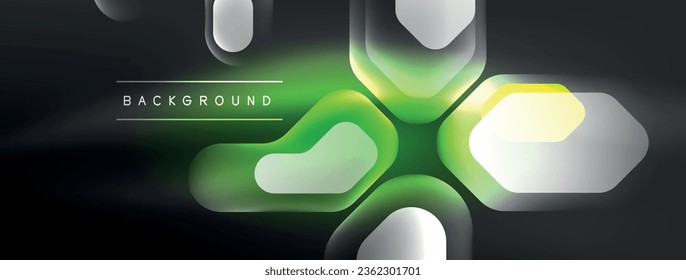 Líneas de neón, cuadrados y formas redondeadas abstractas de fondo. Tecno hexágono de neón brillante formas de ilustración vectorial para papel tapiz, banner, fondo, página de aterrizaje, arte mural, invitación, impresiones, carteles