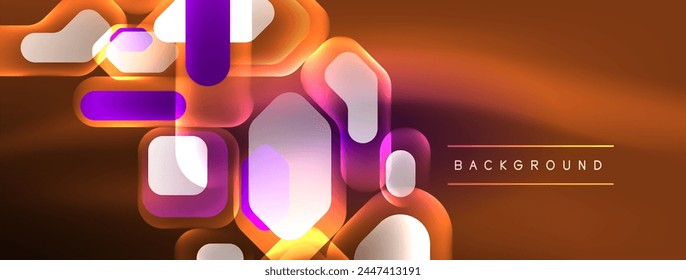 Neon lines, squares and round shapes abstract background. Techno glowing neon hexagon shapes vector illustration for wallpaper, banner, background, landing page, wall art, invitation, prints, posters