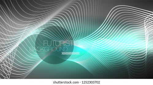 Neon lines wave background. Vector abstract composition