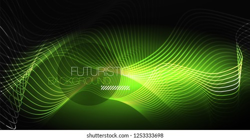 Neon lines wave background. Vector abstract composition