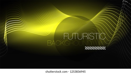 Neon lines wave background. Vector abstract composition