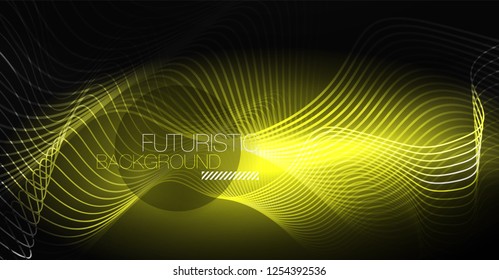 Fondo de onda de líneas de neón. Composición abstracta vectorial